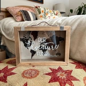Our Adventure Funds decorative world map piggy bank